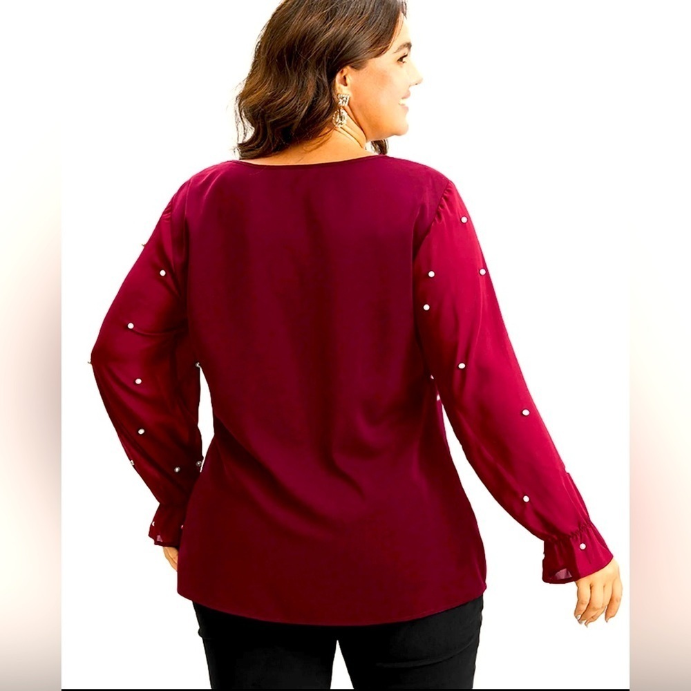 BNWT- Pearl Beaded Mesh Patchwork Ruffles Blouse. BLACK ONLY**